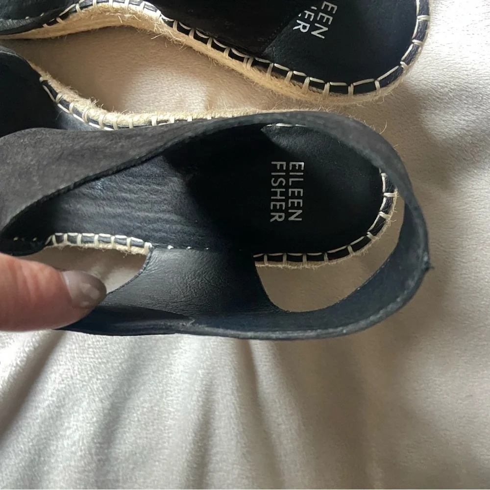 Eileen Fisher Black and Tan Espadrille Sandals